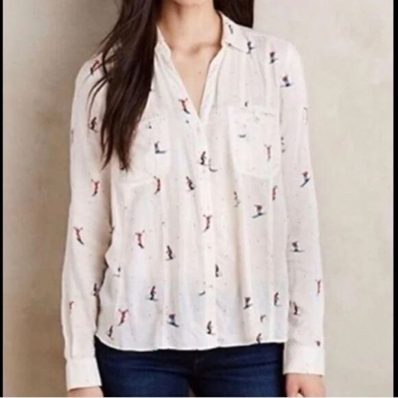 Anthropologie Maeve Larkin Ski Resort Button Down Blouse - Picture 2 of 10
